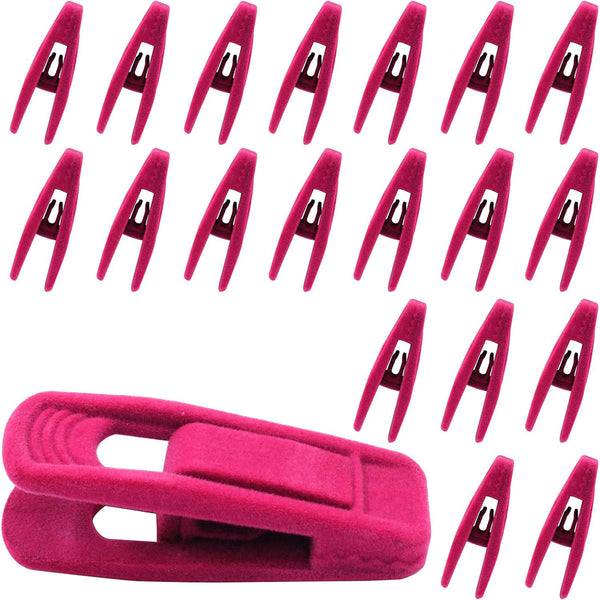 Clothes Drying Clips 20 Pack Velvet Flocking Trouser Pegs Hanger Grip Clamp Set Rose Red Pegs & Peg Bags