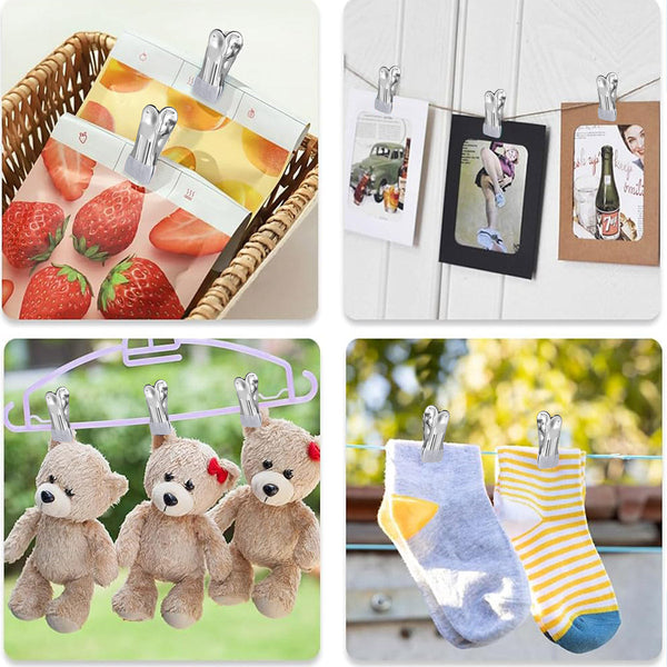 30Pcs Multi Functional Stainless Steel Clothes Drying Clips Windproof Pegs & Peg Bags