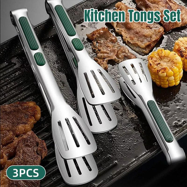 3Pcs Stainless Steel Food Holders Kitchen Grill Steak Cooking Tools Tongs
