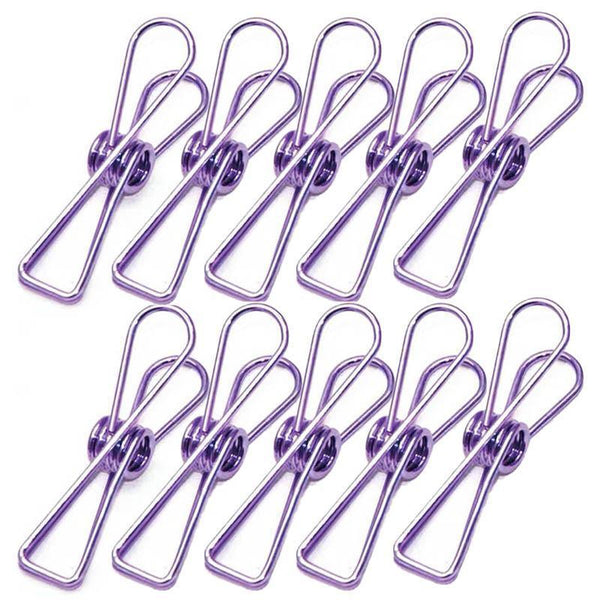 10X Spring Metal Wire Hollow Out Clips 55Mm Mini Binder Purple Paperclips