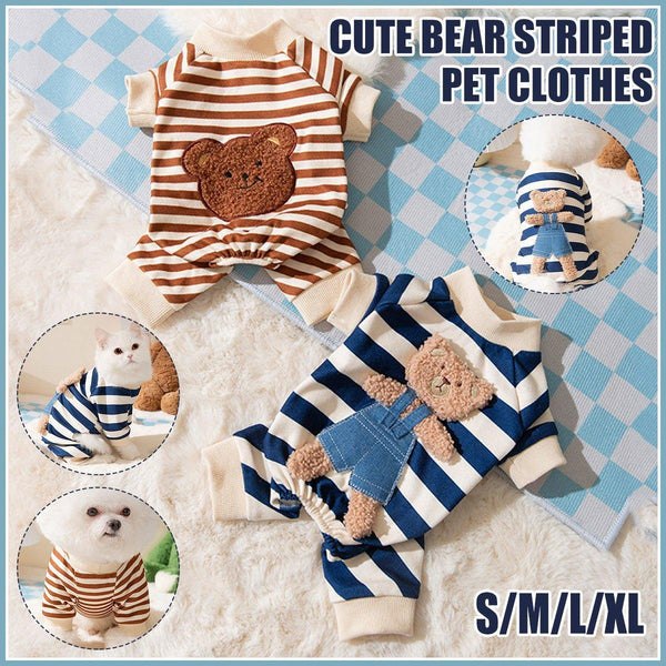 Cute Bear Striped Dog Home Clothes Cat Pet Outfit Cozy Animal Pajamas For Pets Brown M Dog Clothing & Shoes