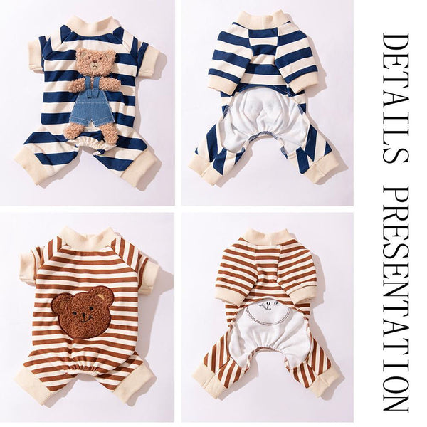 Cute Bear Striped Dog Home Clothes Cat Pet Outfit Cozy Animal Pajamas For Pets Brown M Dog Clothing & Shoes