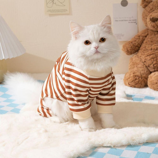Cute Bear Striped Dog Home Clothes Cat Pet Outfit Cozy Animal Pajamas For Pets Brown M Dog Clothing & Shoes