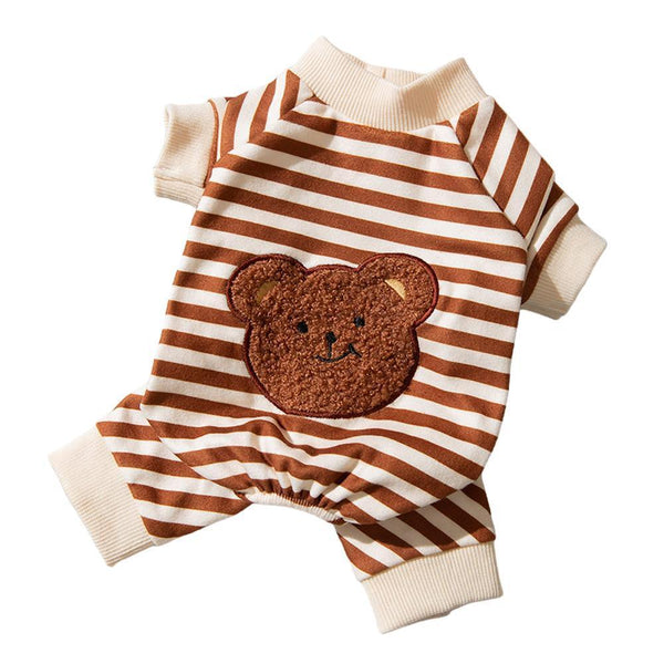 Cute Bear Striped Dog Home Clothes Cat Pet Outfit Cozy Animal Pajamas For Pets Brown M Dog Clothing & Shoes