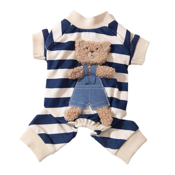 Cute Bear Striped Dog Home Clothes Cat Pet Outfit Cozy Animal Pajamas For Pets Brown S Dog Clothing & Shoes