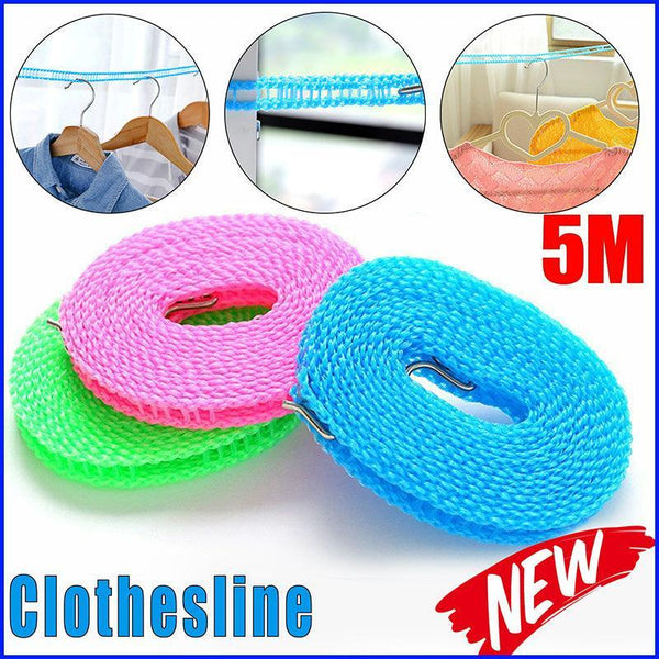 5M Travel Clothes Line Washing Rope Non Slip Airer Laundry Clothesline Green Clothes Airers