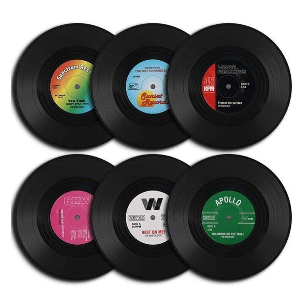 6Pcs Retro Vinyl Record Drink Set Round Abs Cup Mats For Home Or Bar Coasters