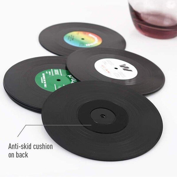 6Pcs Retro Vinyl Record Drink Set Round Abs Cup Mats For Home Or Bar Coasters