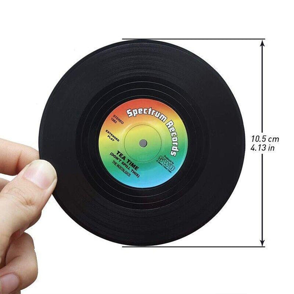 6Pcs Retro Vinyl Record Drink Set Round Abs Cup Mats For Home Or Bar Coasters