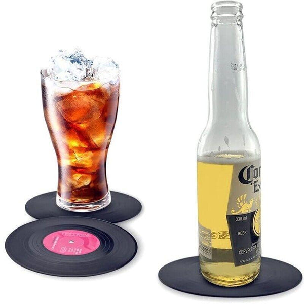 6Pcs Retro Vinyl Record Drink Set Round Abs Cup Mats For Home Or Bar Coasters