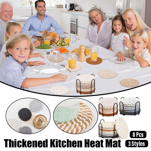 8Pcs Round Cotton Woven Coaster Heat Resistant Thick Insulation Dining Table Mat Coasters