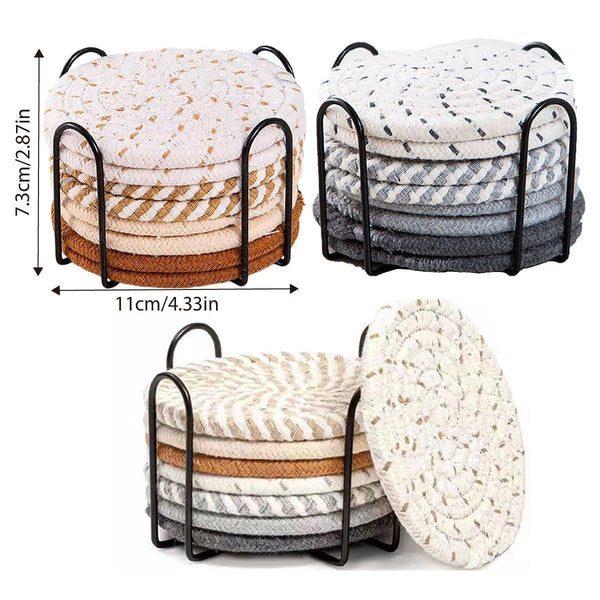 8Pcs Round Cotton Woven Coaster Heat Resistant Thick Insulation Dining Table Mat Coasters