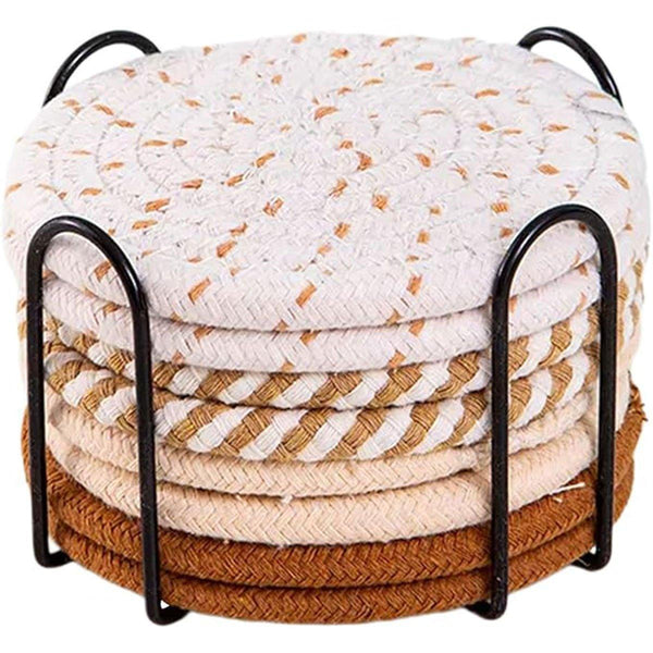 8Pcs Round Cotton Woven Coaster Heat Resistant Thick Insulation Dining Table Mat Coasters