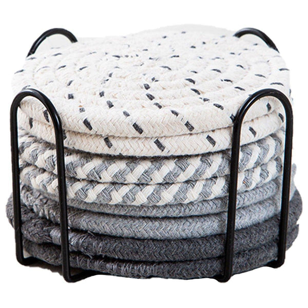 8Pcs Round Cotton Woven Coaster Heat Resistant Thick Insulation Dining Table Mat Coasters