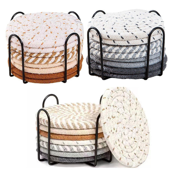 8Pcs Round Cotton Woven Coaster Heat Resistant Thick Insulation Dining Table Mat Mixed Coasters