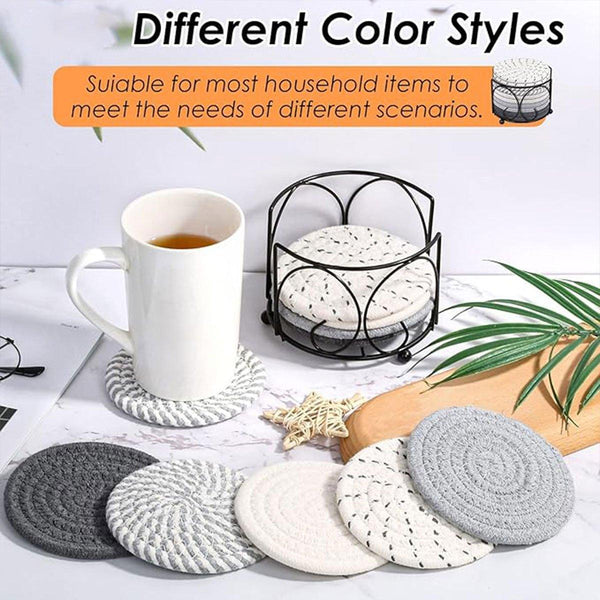8Pcs Round Cotton Woven Coaster Heat Resistant Thick Insulation Dining Table Mat Mixed Coasters