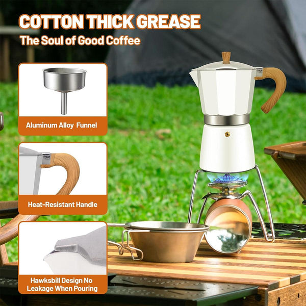 Coffee Maker Wood Grain Handle Outdoor Manual Espresso Machine Camping Beige 300Ml Espresso & Cappuccino Machines