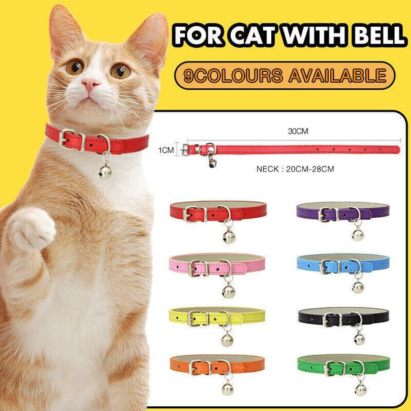 Pu Leather Cat Collar With Bell Breakaway Buckle 9 Colours Pink Dog Collars
