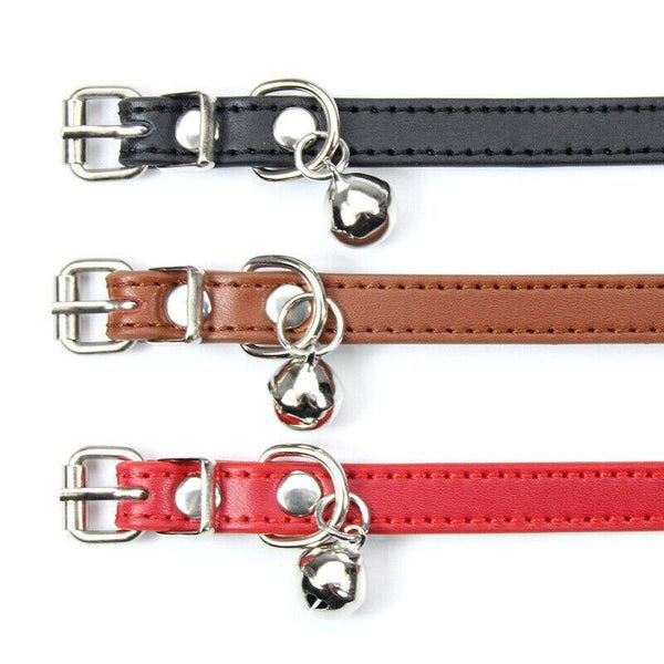 Pu Leather Cat Collar With Bell Breakaway Buckle 9 Colours Pink Dog Collars
