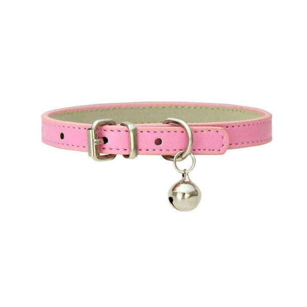 Pu Leather Cat Collar With Bell Breakaway Buckle 9 Colours Pink Dog Collars