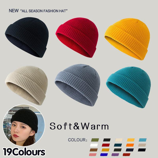 Men Women Mini Fisherman Beanie Winter Spring Hat Soft Knitted Docker Skull Cap Beige Hats & Headwear