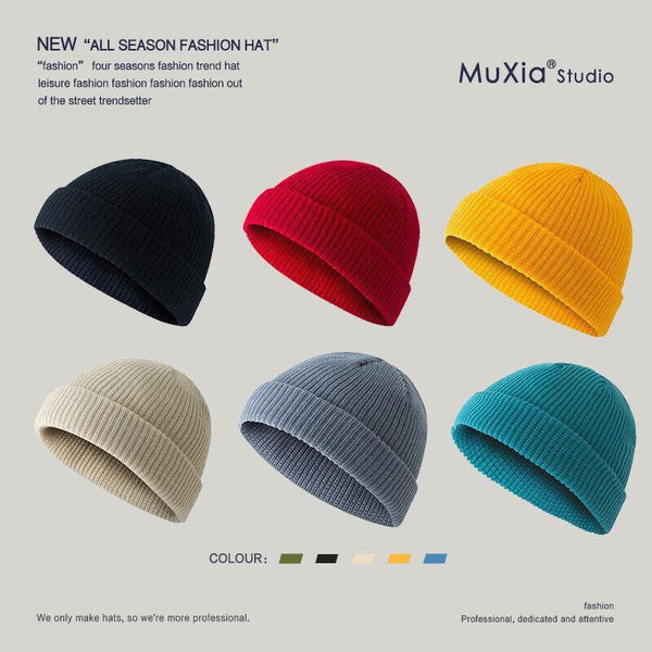 Men Women Mini Fisherman Beanie Winter Spring Hat Soft Knitted Docker Skull Cap Beige Hats & Headwear