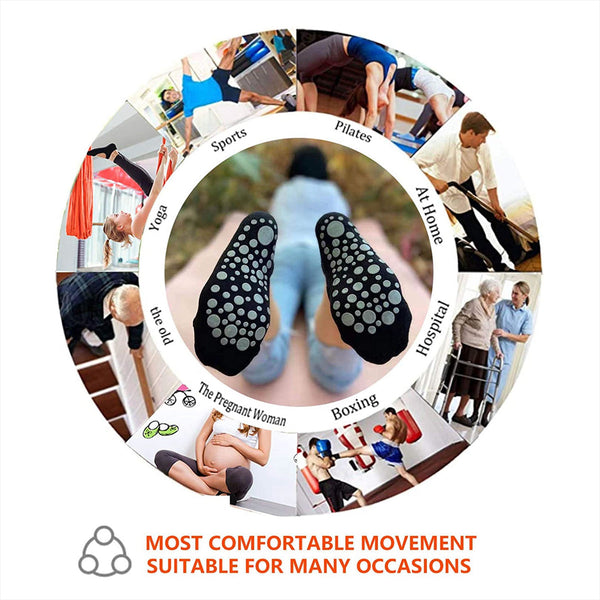 3 Pairs Ladies Women Sports Cotton Rich Pilates Yoga Non Slip Grip Blue Socks