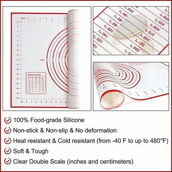 Non Stick Silicone Baking Mat Rolling Cake Dough Scale Pastry Clay Fondant Sheet Red 40*30Cm Baking Trays