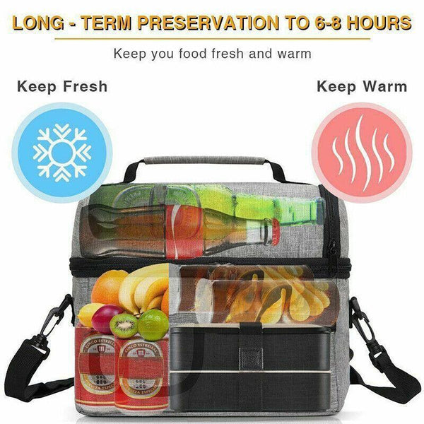 Insulated Lunch Bag Box Tote Cooler For Women Men Hot Cold Food Thermal Light Blue Lunchboxes & Bags