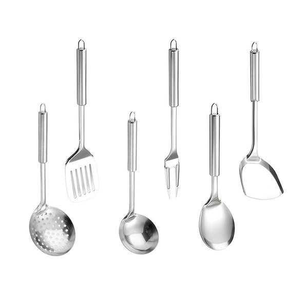 6Pcs Stainless Steel Kitchen Utensil Set With Frying Spatula Colander And Spoon Spatulas