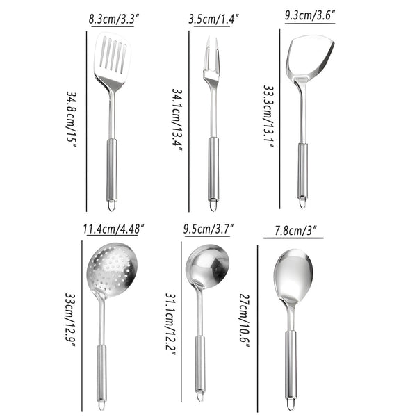 6Pcs Stainless Steel Kitchen Utensil Set With Frying Spatula Colander And Spoon Spatulas