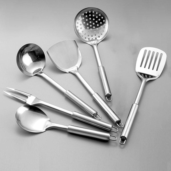6Pcs Stainless Steel Kitchen Utensil Set With Frying Spatula Colander And Spoon Spatulas