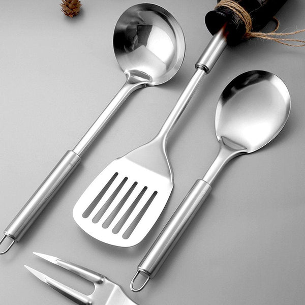 6Pcs Stainless Steel Kitchen Utensil Set With Frying Spatula Colander And Spoon Spatulas
