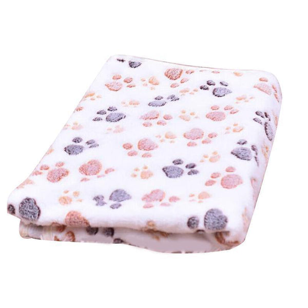 Medium Size Pet Mat Paw Print Cat Dog Puppy Fleece Soft Blanket Bed Cushion Beige Dog Blankets