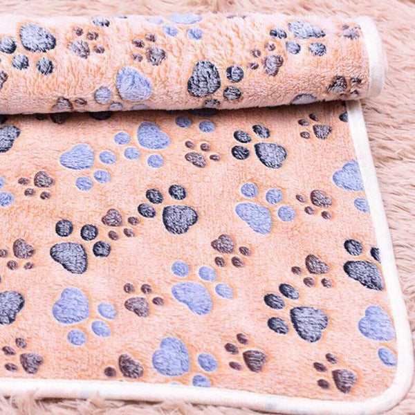 Medium Size Pet Mat Paw Print Cat Dog Puppy Fleece Soft Blanket Bed Cushion Beige Dog Blankets