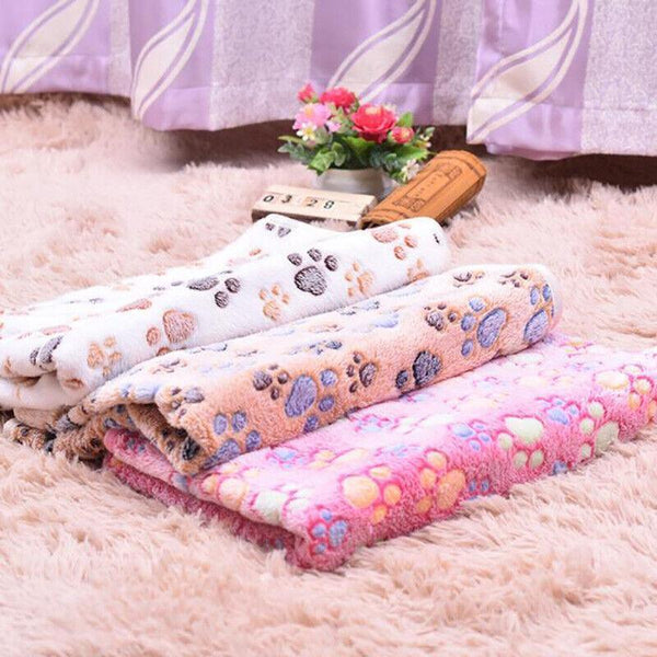 Large Size Pet Mat Paw Print Cat Dog Puppy Fleece Soft Blanket Bed Cushion Pink Pet Beds
