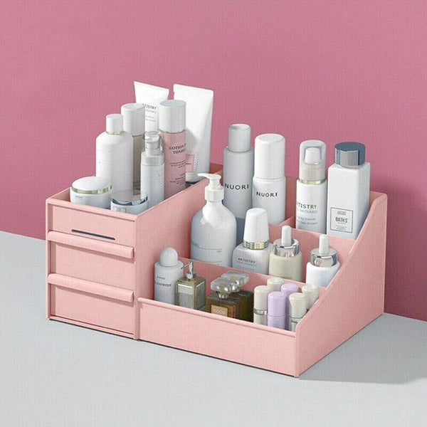 Cosmetic Makeup Organizer With Drawers Bathroom Skincare Storage Box Holder Case Pink Makeup Bags & Cases