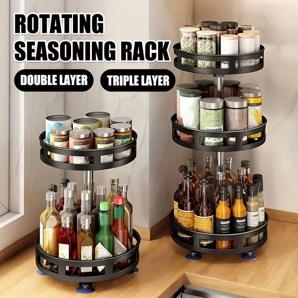 Kitchen Rotating Spice Rack Triple Layer Countertop Organizer Storage Shelf Double Spice Jars & Racks