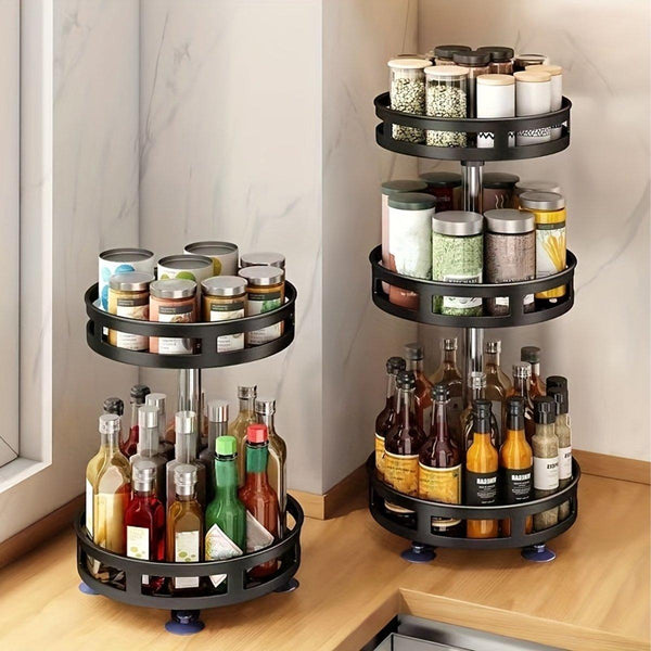 Kitchen Rotating Spice Rack Triple Layer Countertop Organizer Storage Shelf Double Spice Jars & Racks
