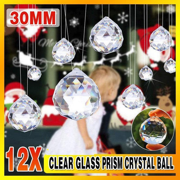 12Pcs 30Mm Suncatcher Chandelier Clear Glass Prism Crystal Ball Pendant Set Outdoor Lighting Accessories