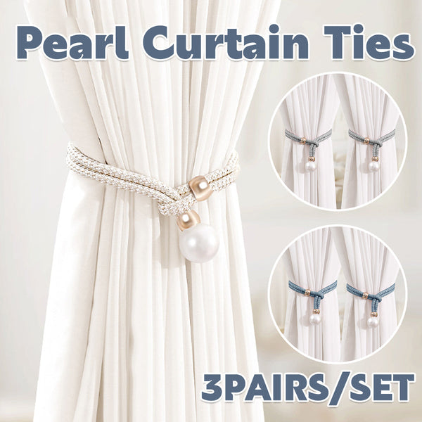 Curtain Tiebacks Pearl Strap Set 3 Pairs Decorative Buckle Holder Rings Hooks White Other Curtains & Accessories