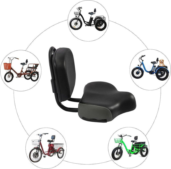 Electric Bicycle Tricycle Seat With Backrest Adjustable Comfortable Bike Black Saddles & Seats