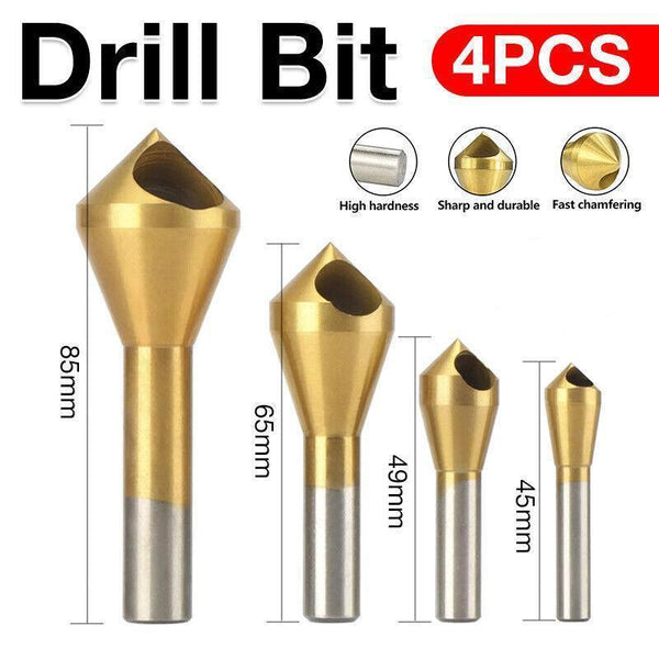 4Pcs Hss Countersink Chamfer Drill Bit Set Titanium Coated Deburring Tools Drill Bits