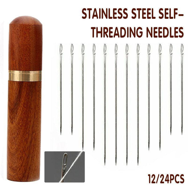 Stainless Steel Self Threading Needles Opening Sewing Darning 12/24 Pcs 12Pcs Hand Sewing Needles
