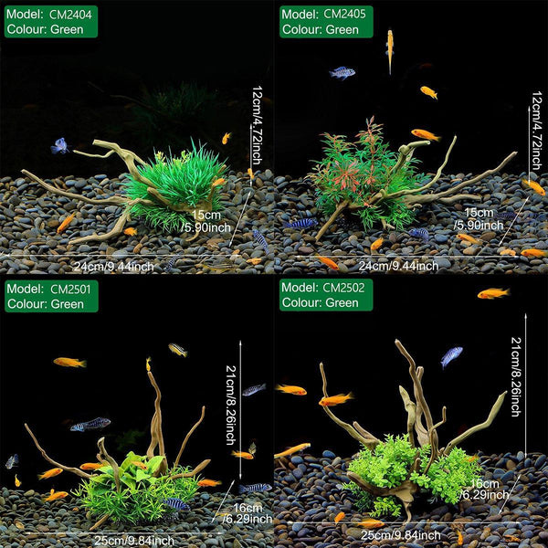 Aquarium Landscaping Decoration Artificial Wood And Plants Fish Tank Ornament Cm2502 Green Aquariums