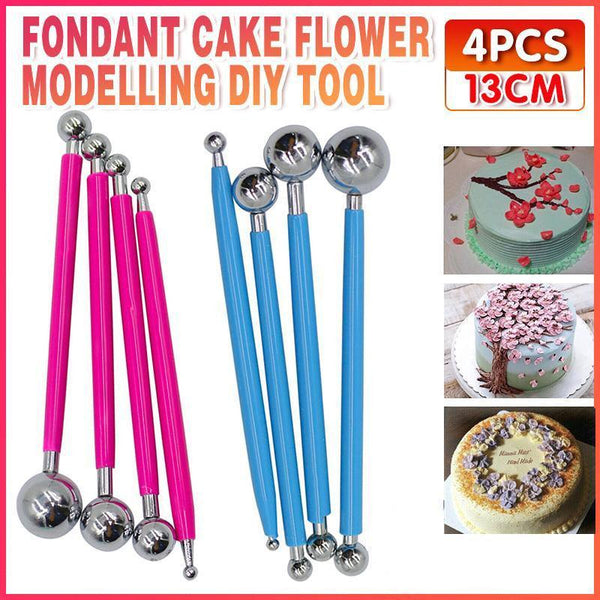 4X Fondant Cake Flower Decorating Clay Sugarcraft Ball Engraved Embossing Stick Hot Pink Other Baking Accessories