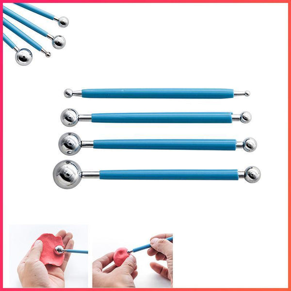 4X Fondant Cake Flower Decorating Clay Sugarcraft Ball Engraved Embossing Stick Hot Pink Other Baking Accessories