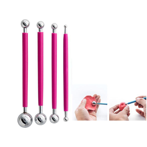 4X Fondant Cake Flower Decorating Clay Sugarcraft Ball Engraved Embossing Stick Hot Pink Other Baking Accessories