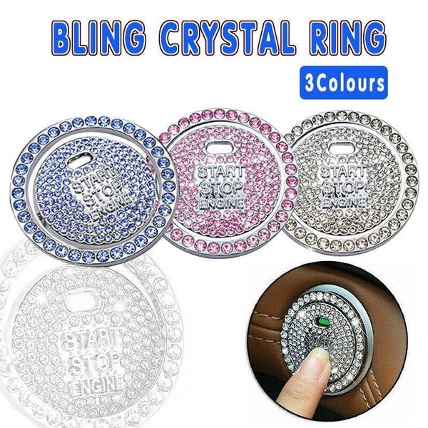 Bling Crystal Ring For Car One Key Engine Start Stop Decoration Button Blue Other Car Interior