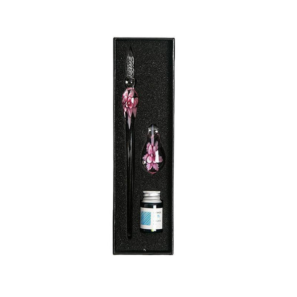 Crystal Flower Glass Dipping Pen Writing Set Gift Pack Fountain Calligraphy Sky Blue Calligraphy Sets